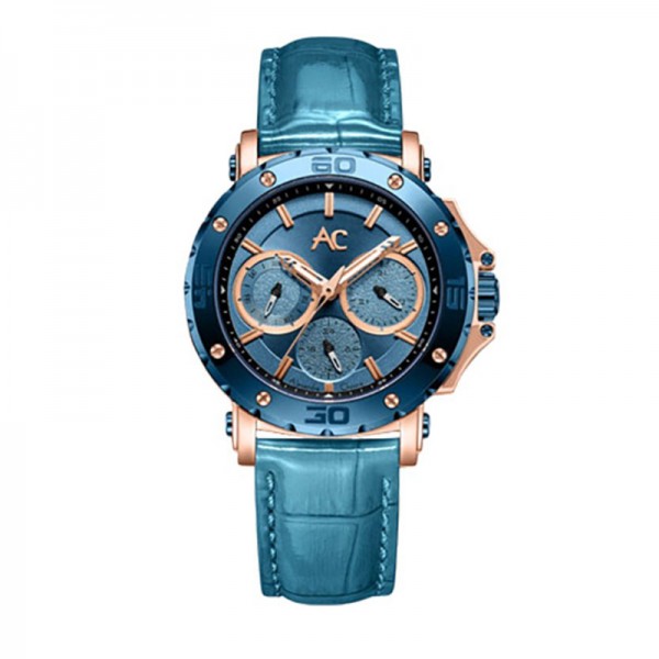 Alexandre Christie AC 9205 Rosegold Blue Leather Lady BFLURLB